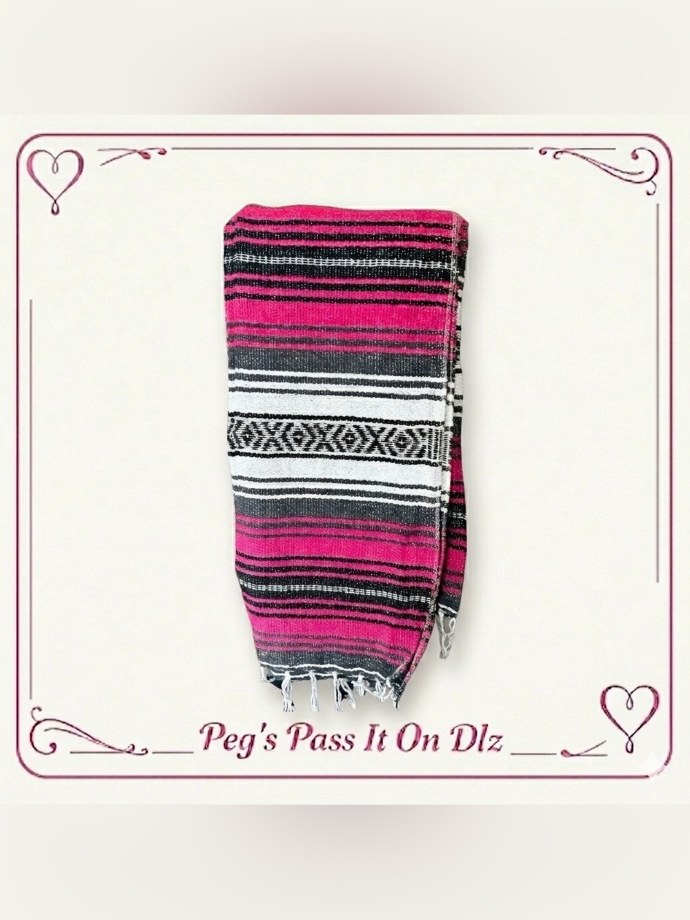 NWOT 72x48 Mexican Woven Serape w/ Fringe Pink Blanket Great for Camping or Yoga
